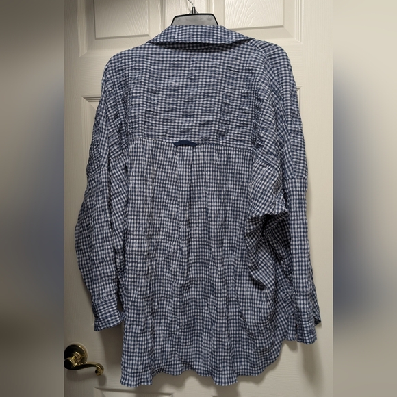 Free People Cloud Ten Seersucker SET Shirt Pajama Pants Gingham Lounge Size XS S - Picture 5 of 6